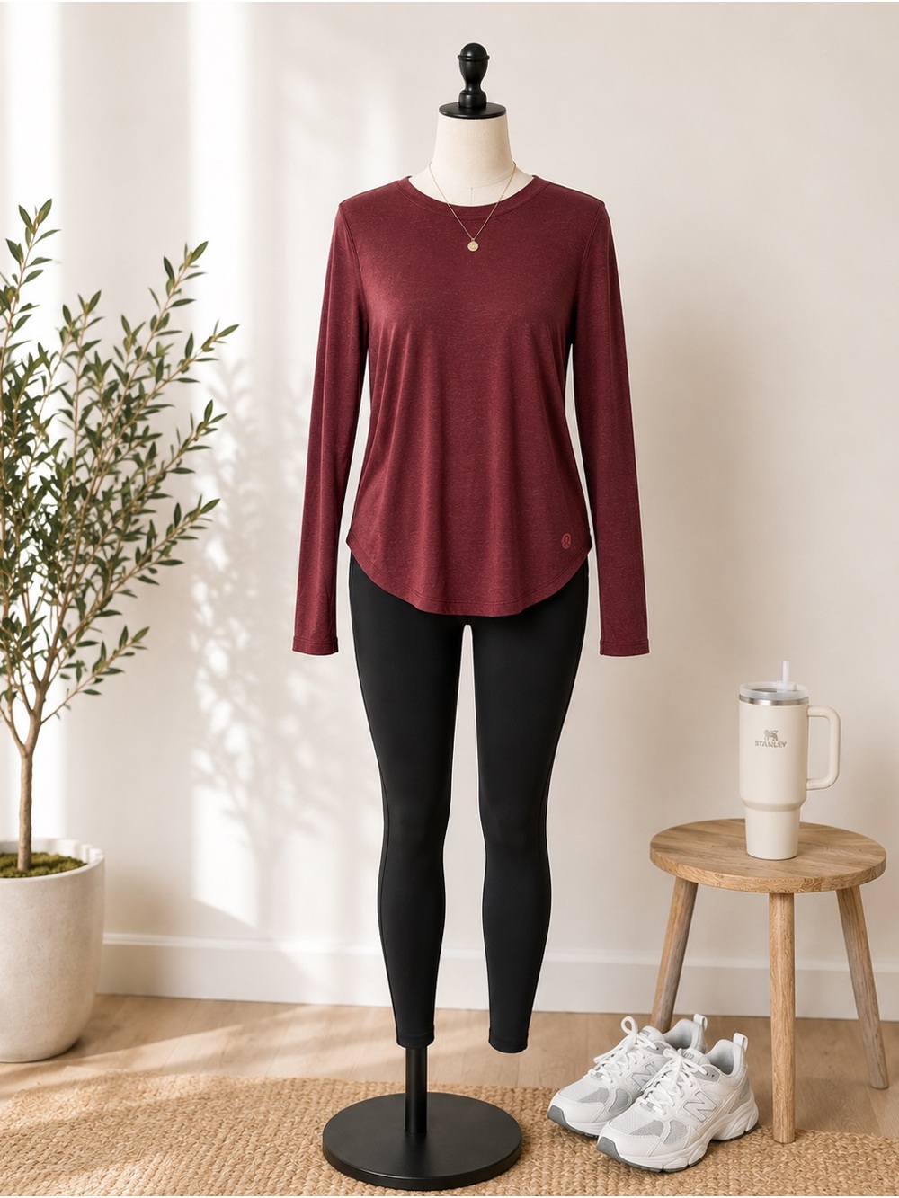 Lululemon Size 6 Burgundy Modal Long Sleeve Relaxed Crewneck Top
